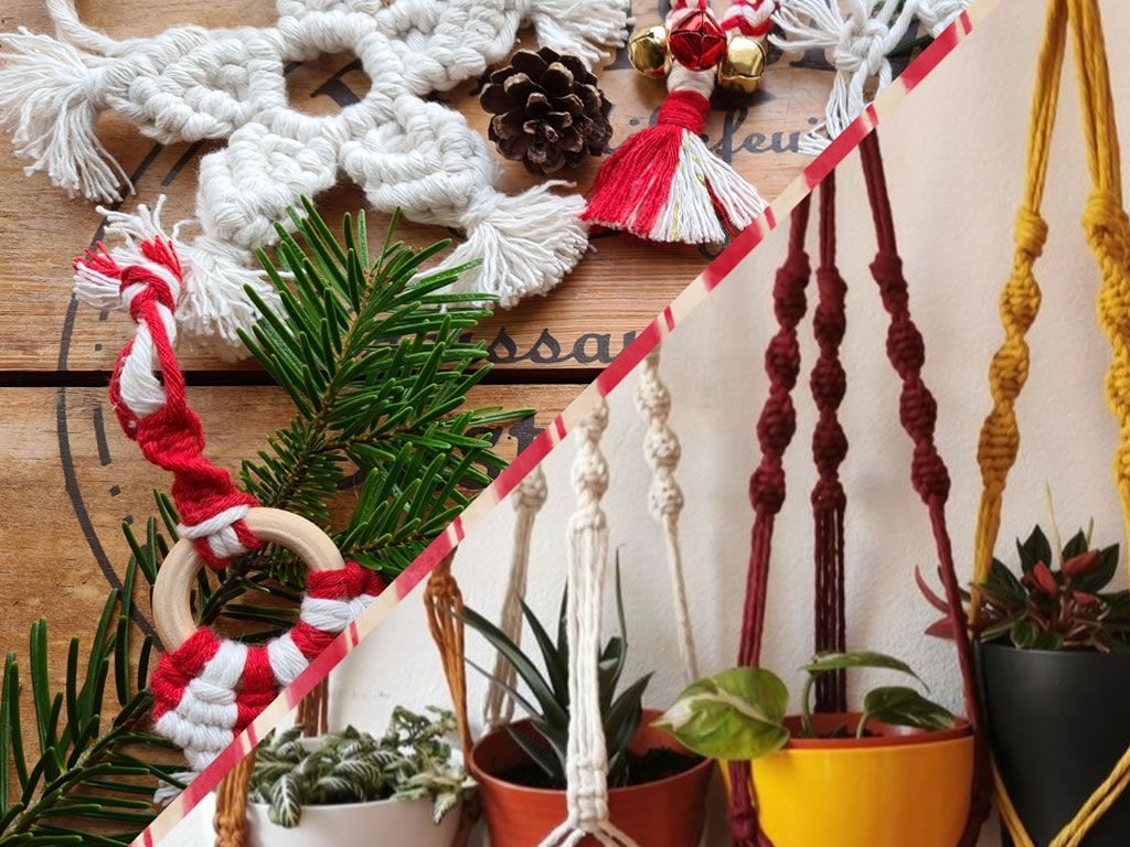 Macrame plant hanger and Christmas decorations