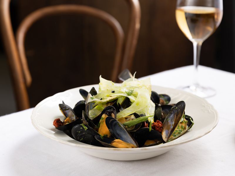 Ayrshire mussels with nduja, fennel, cider and lovage