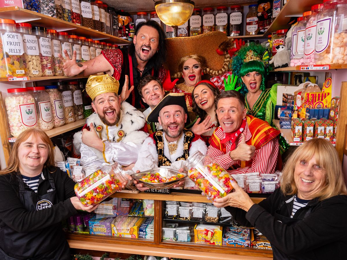 Behind the Beans: Cast of Pavilion Panto, Jock and the Beanstalk, visit the oldest sweet shop in Glasgow