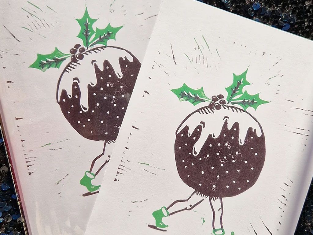 Learn to lino print a Christmas card!  Evening class with BYOB