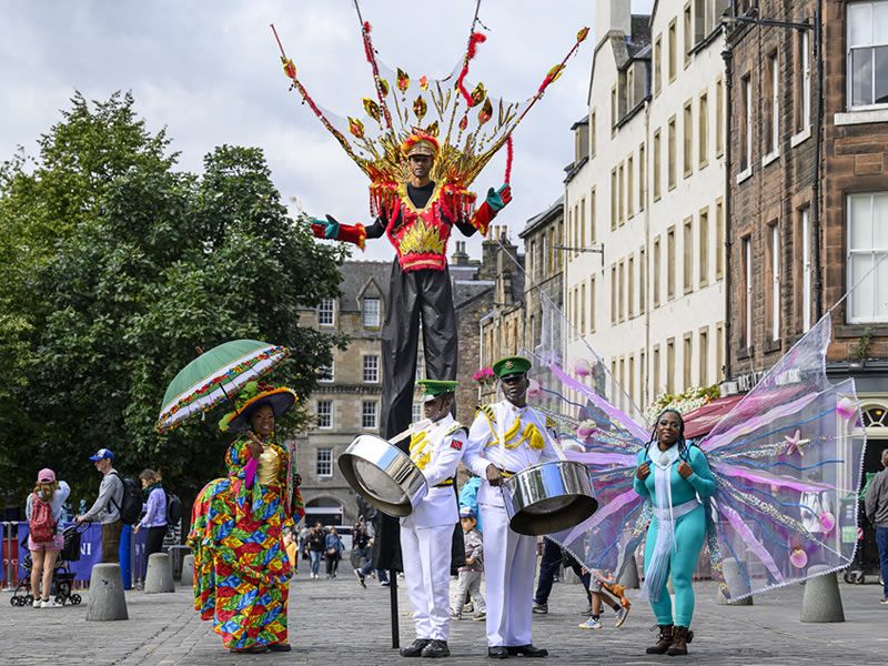 The Trinidad and Tobago Defence Force Steel Orchestra bring the carival atmosphere to Edinburgh