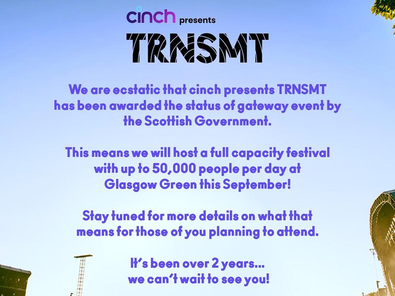 cinch presents TRNSMT Festival confirmed as Gateway Event