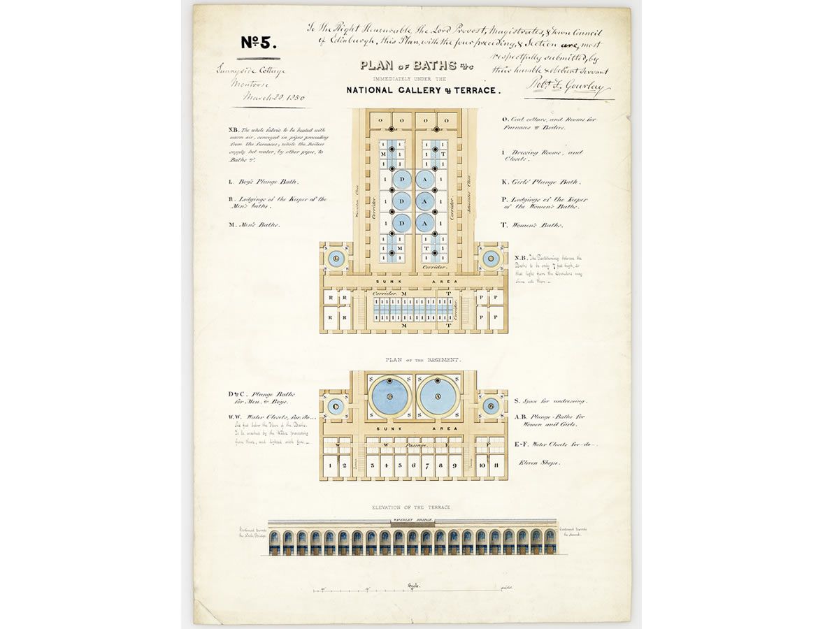 National Galleries of Scotland reveals original plans for swimming baths under the building