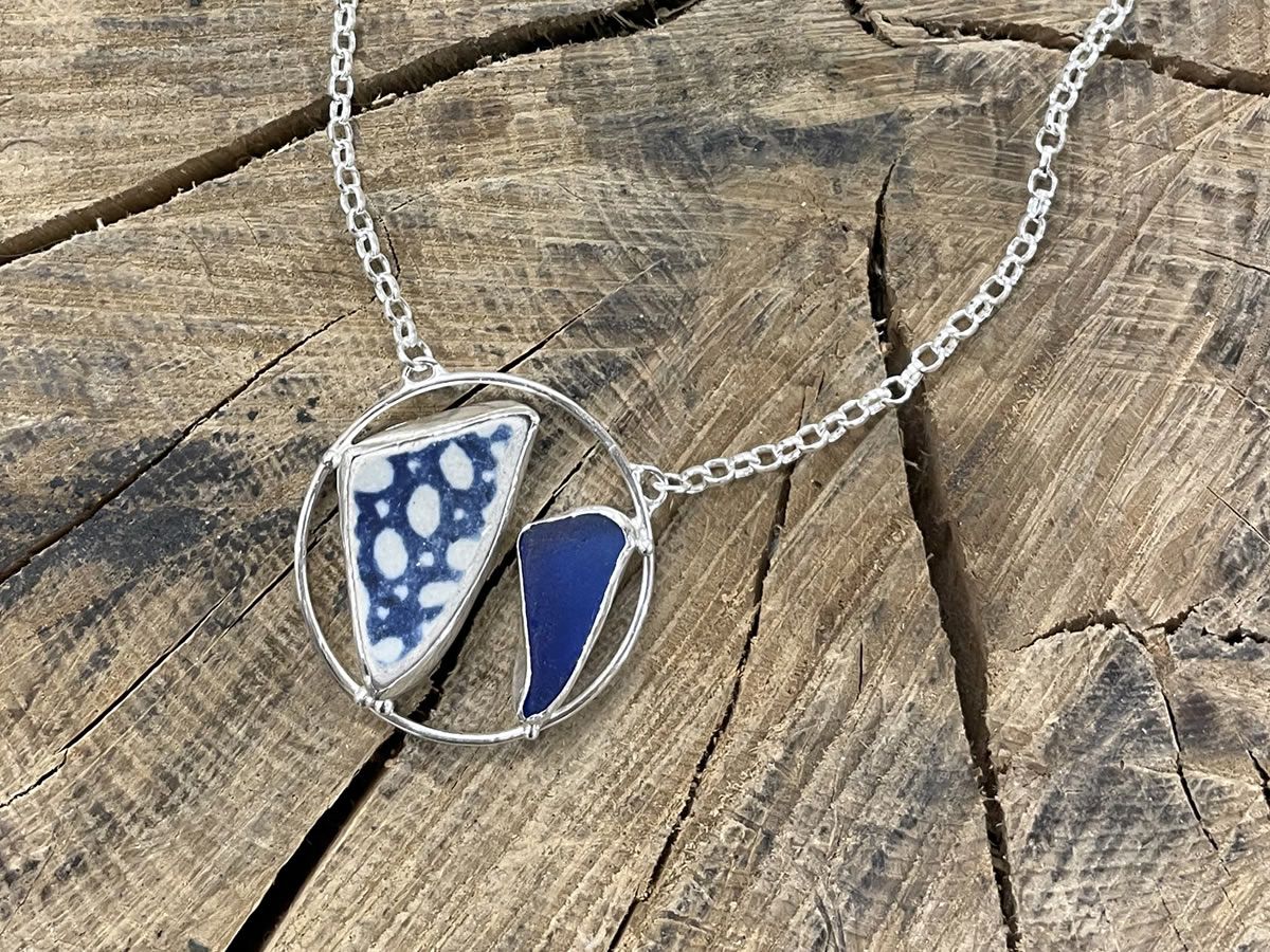 Silver Sea Glass Pendant & Earrings