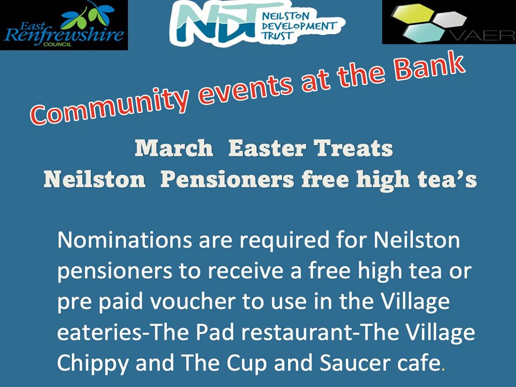 Neilston Pensioner Free Easter High Teas