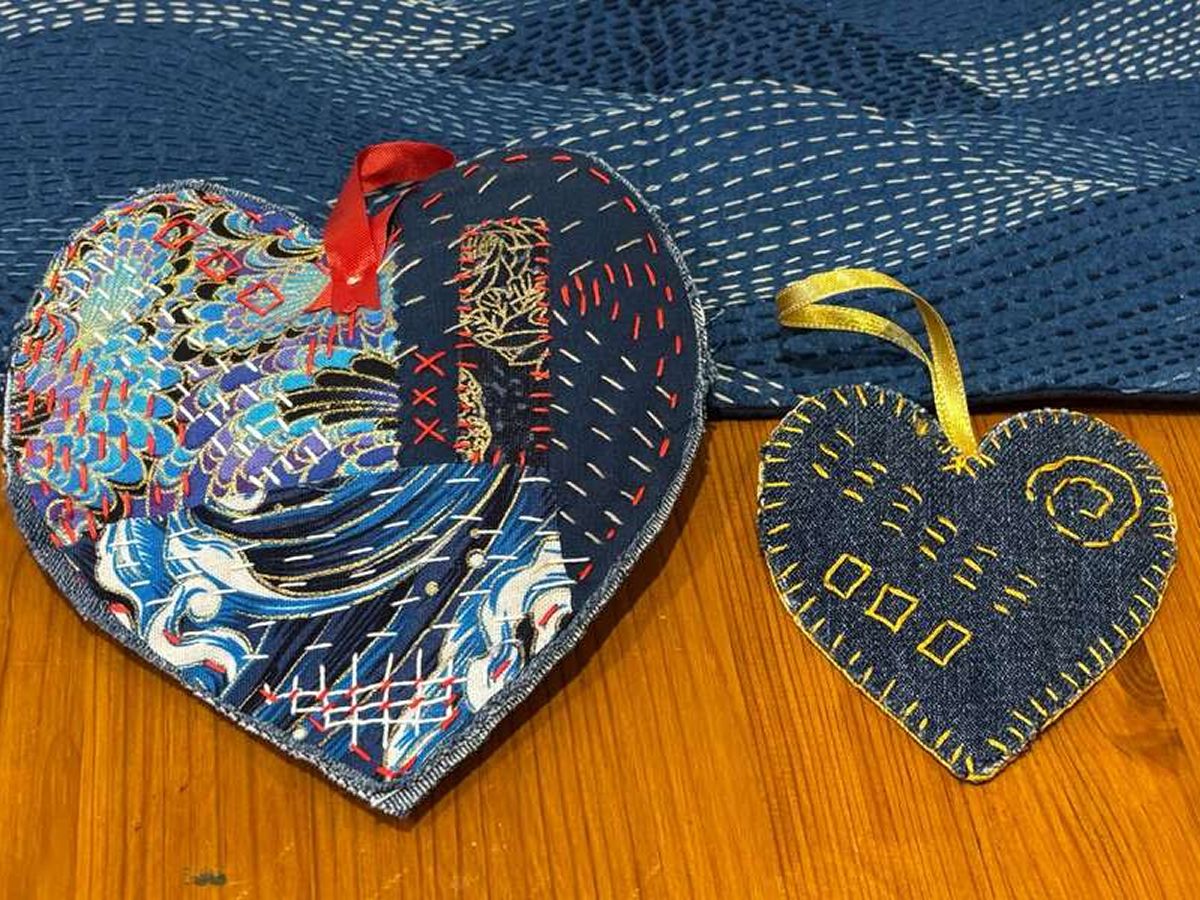 Sashiko and Boro Stitch Heart Hanging Decoration Workshop