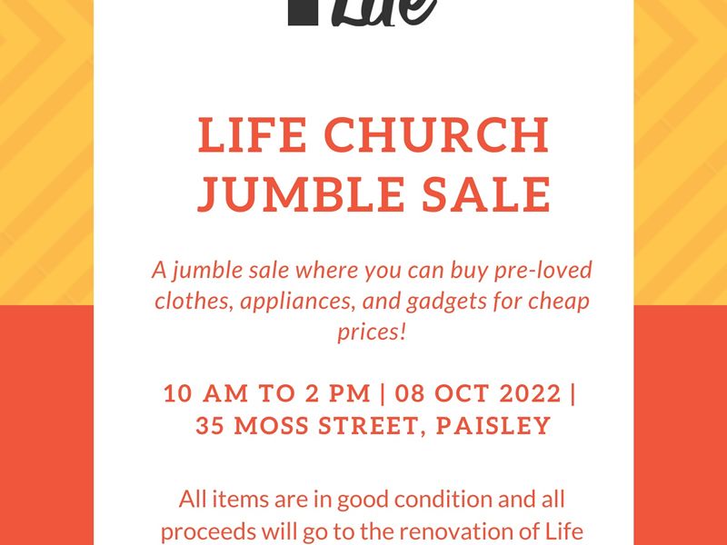 Jumble Sale at Life Church Paisley, Paisley What's On Renfrewshire